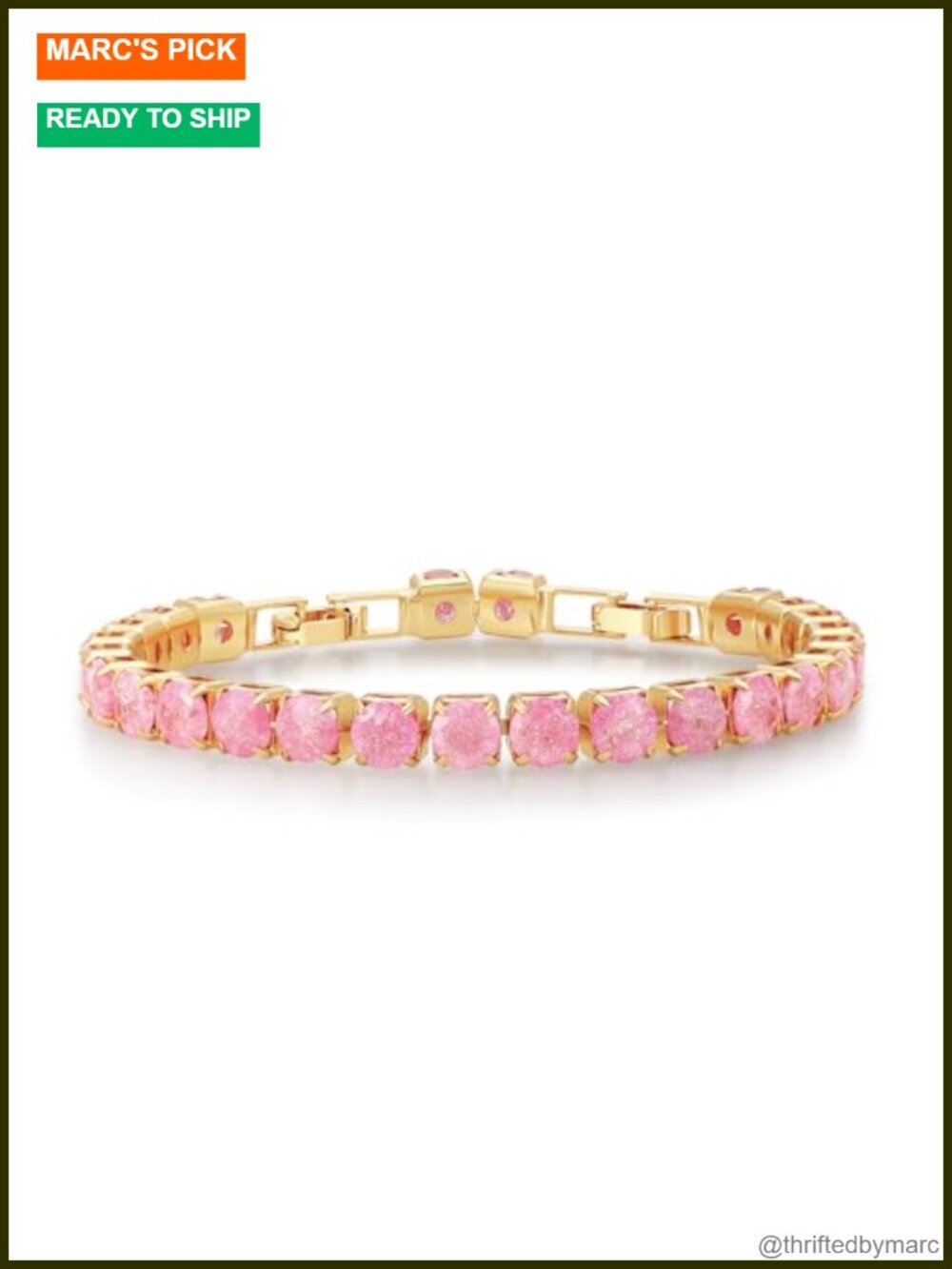Gold Plated Crystal Tennis Bracelet Rose Quartz Healing Stone Gift for Women
